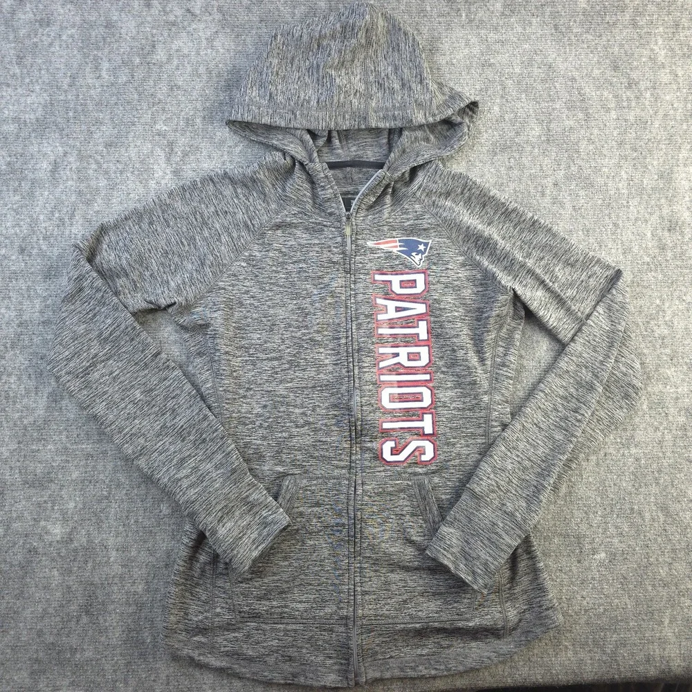 New‎ England Patriots Jacket Womens Small NFL Apparel Gray Solid Full Zip Hooded